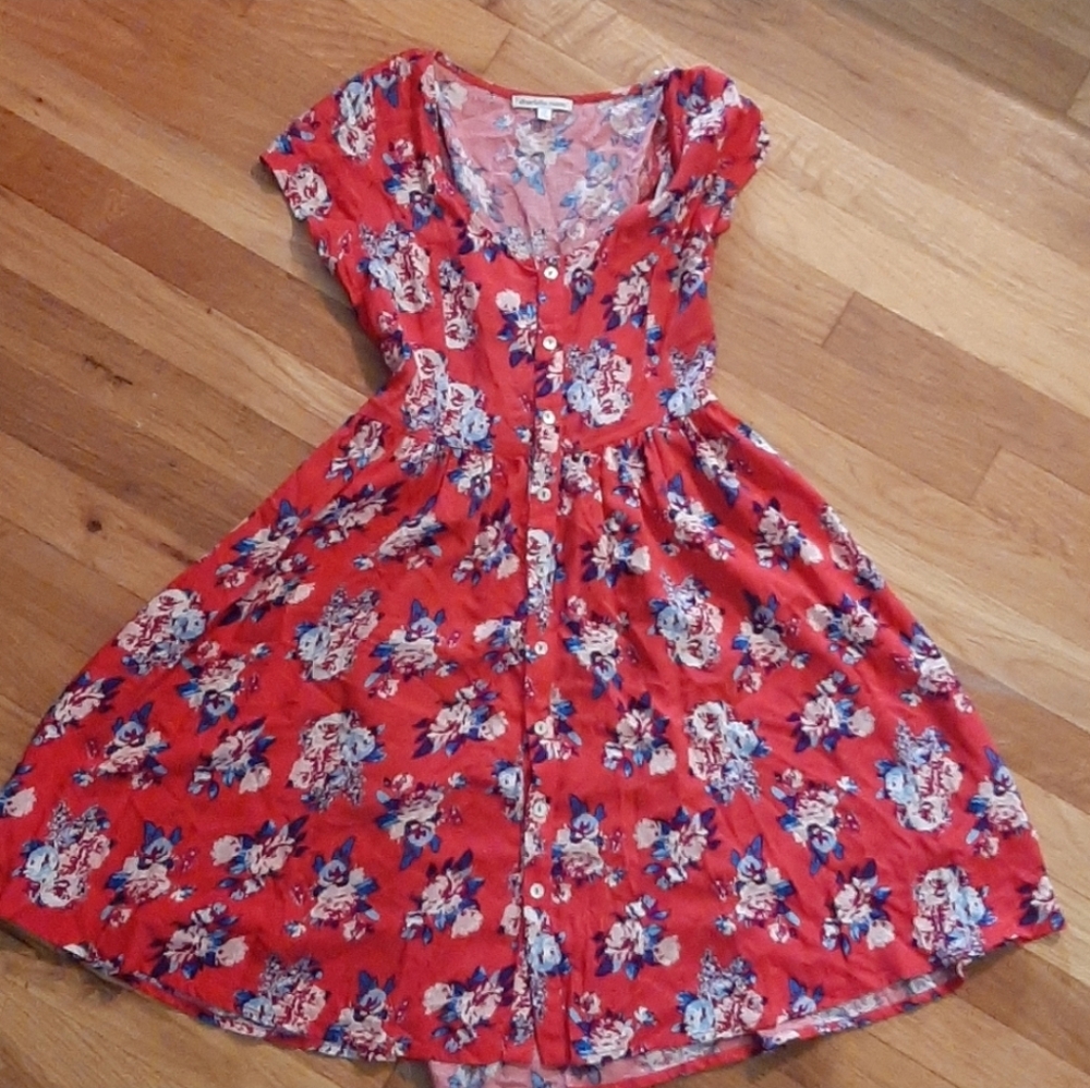 Charlotte Russe | Floral Button-Down Red Corset Back Dress